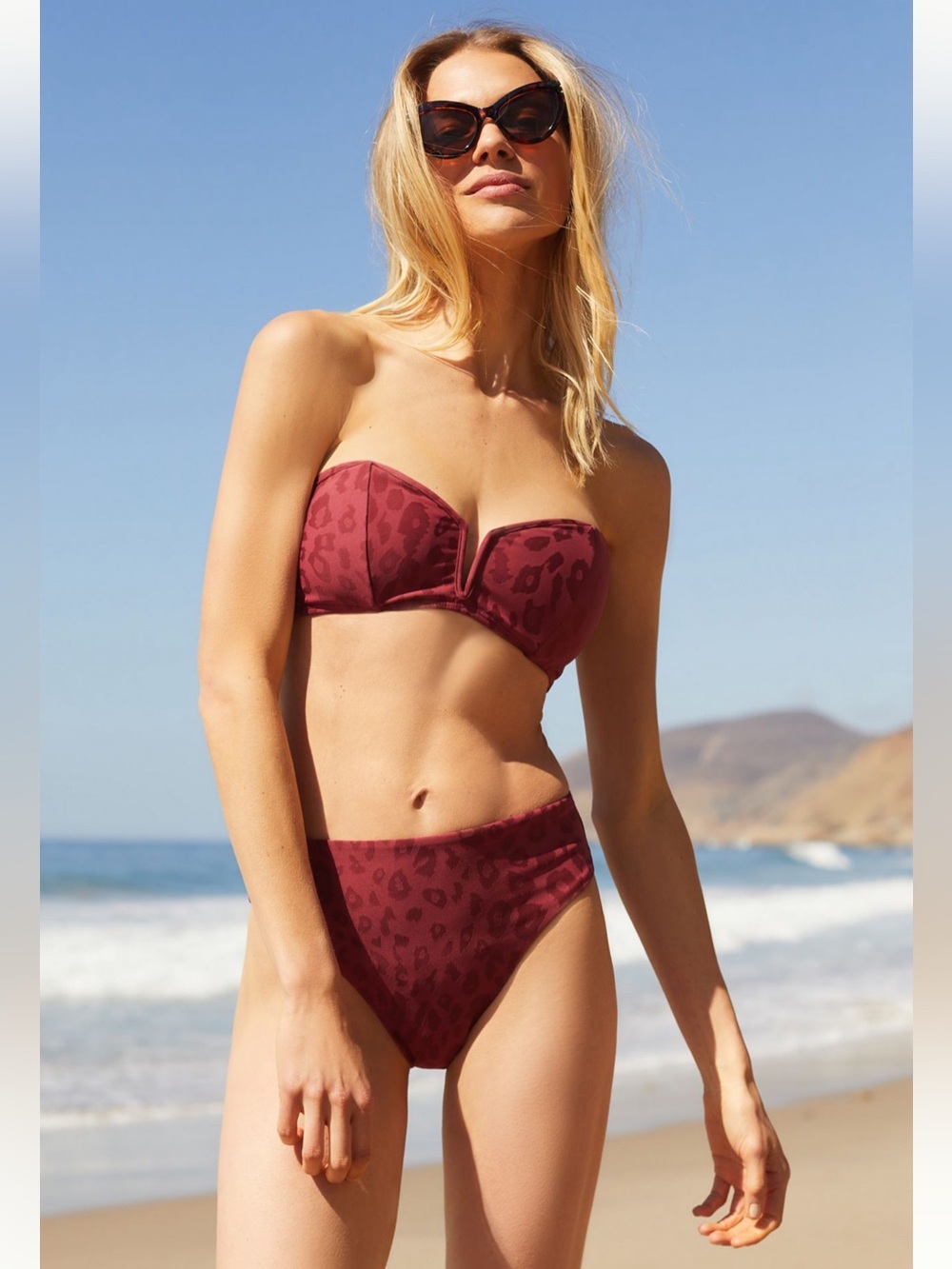 Anthropologie PQ Bikini Hillary Leopard Bottoms and Chrissy Bandeau Top